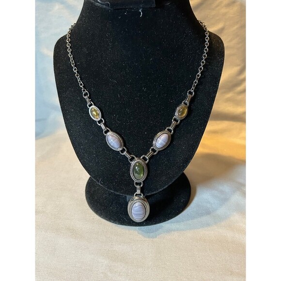Black Tone and Stone Necklace - Picture 1 of 5